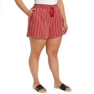 Briggs Women's Linen Blend Shorts with Tassel Drawstring Red Size M